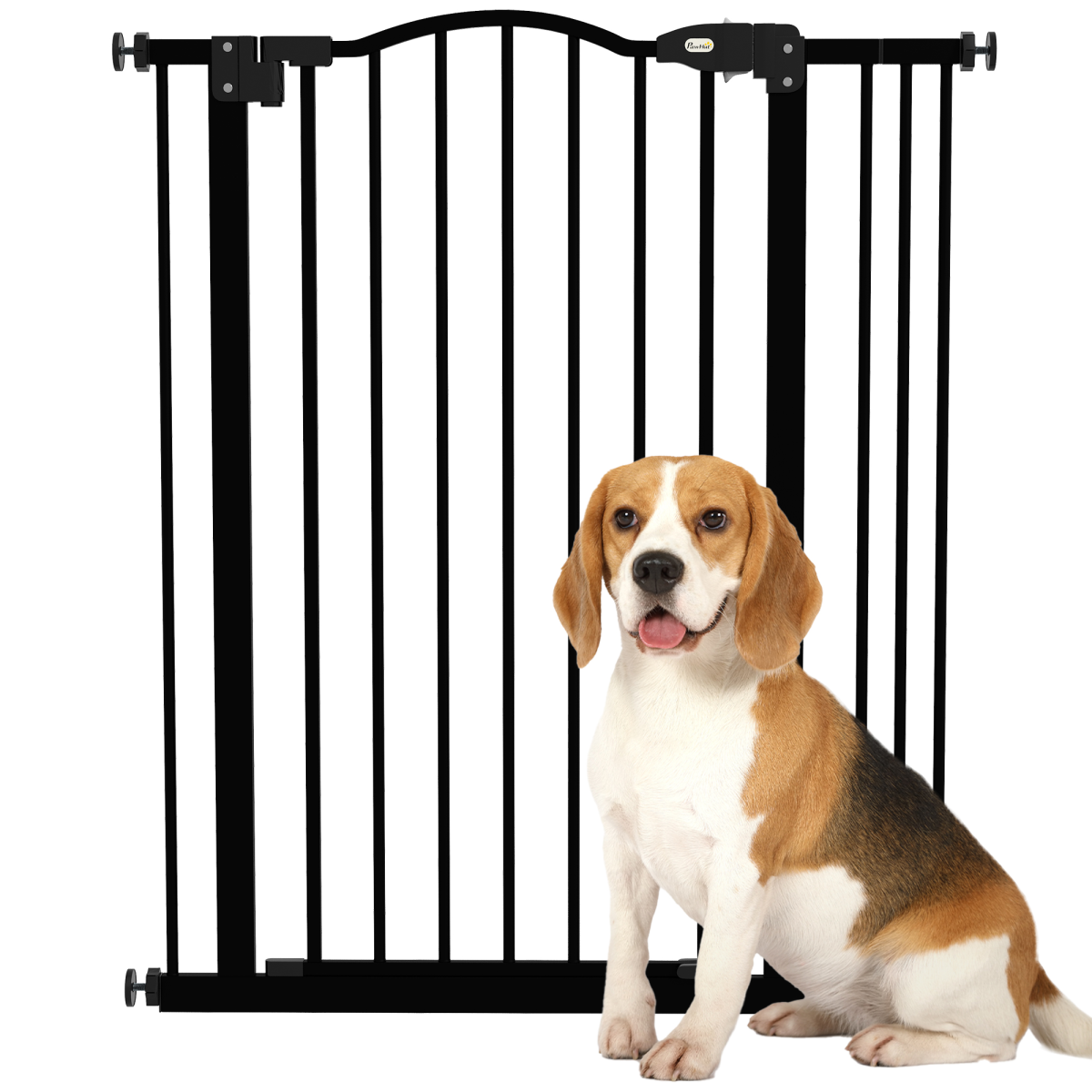 PawHut 74-87cm Adjustable Metal Pet Gate Safety Barrier w/ Auto-Close Door Black