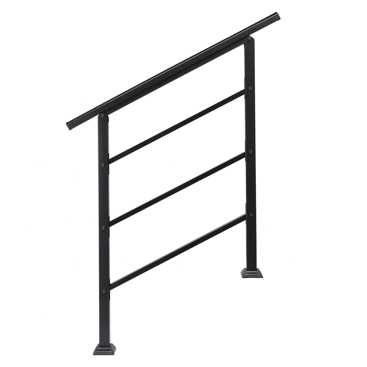 [Same Code：66442124  66442124]Handrails for Outdoor Steps, Wrought Iron Handrail Fits 1 or 3 Steps, Transitional Handrail with Installation Kit, Black