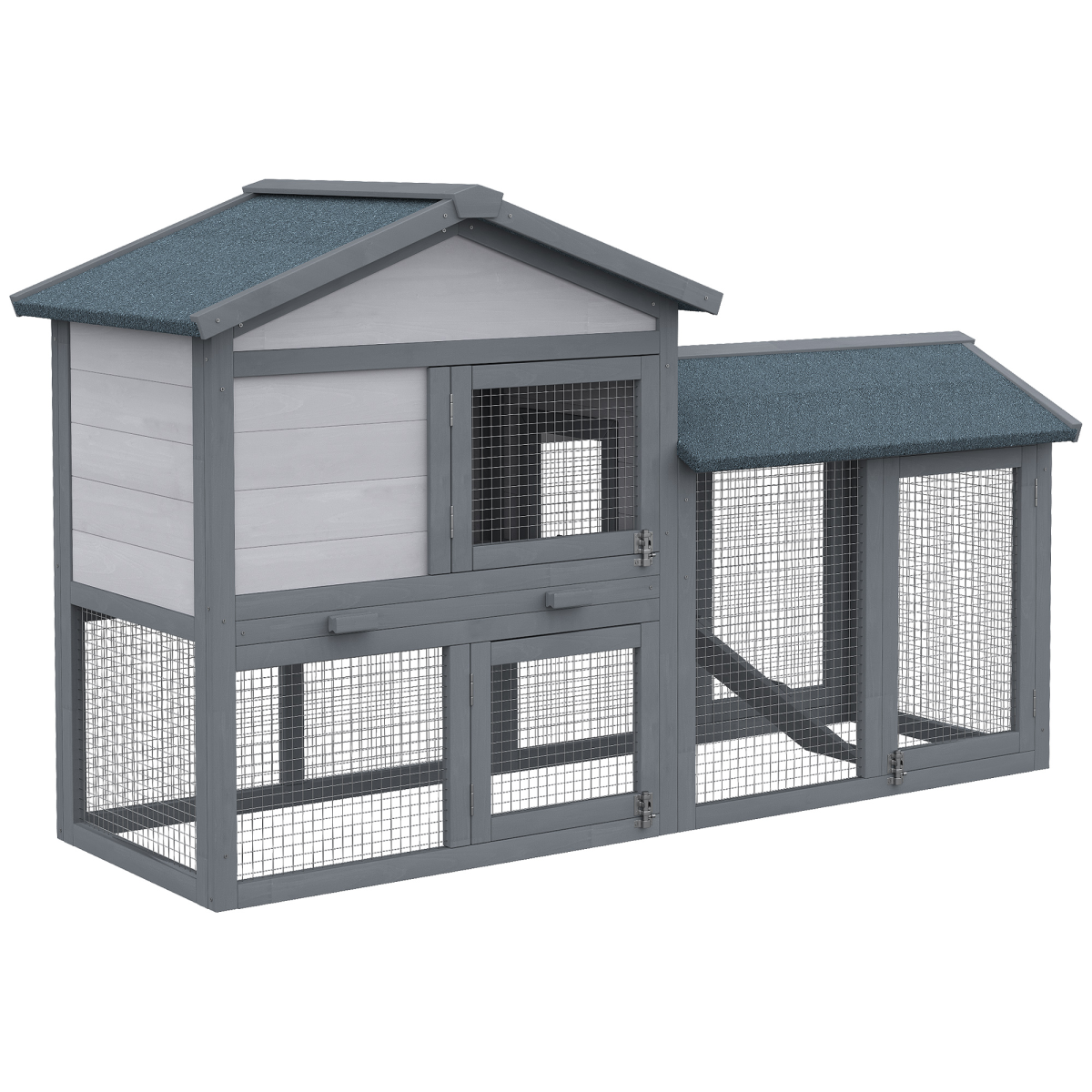 5ft Wooden Rabbit Guniea Pigs Hutch with Run 2 Tiers Outdoor Cage Pet House