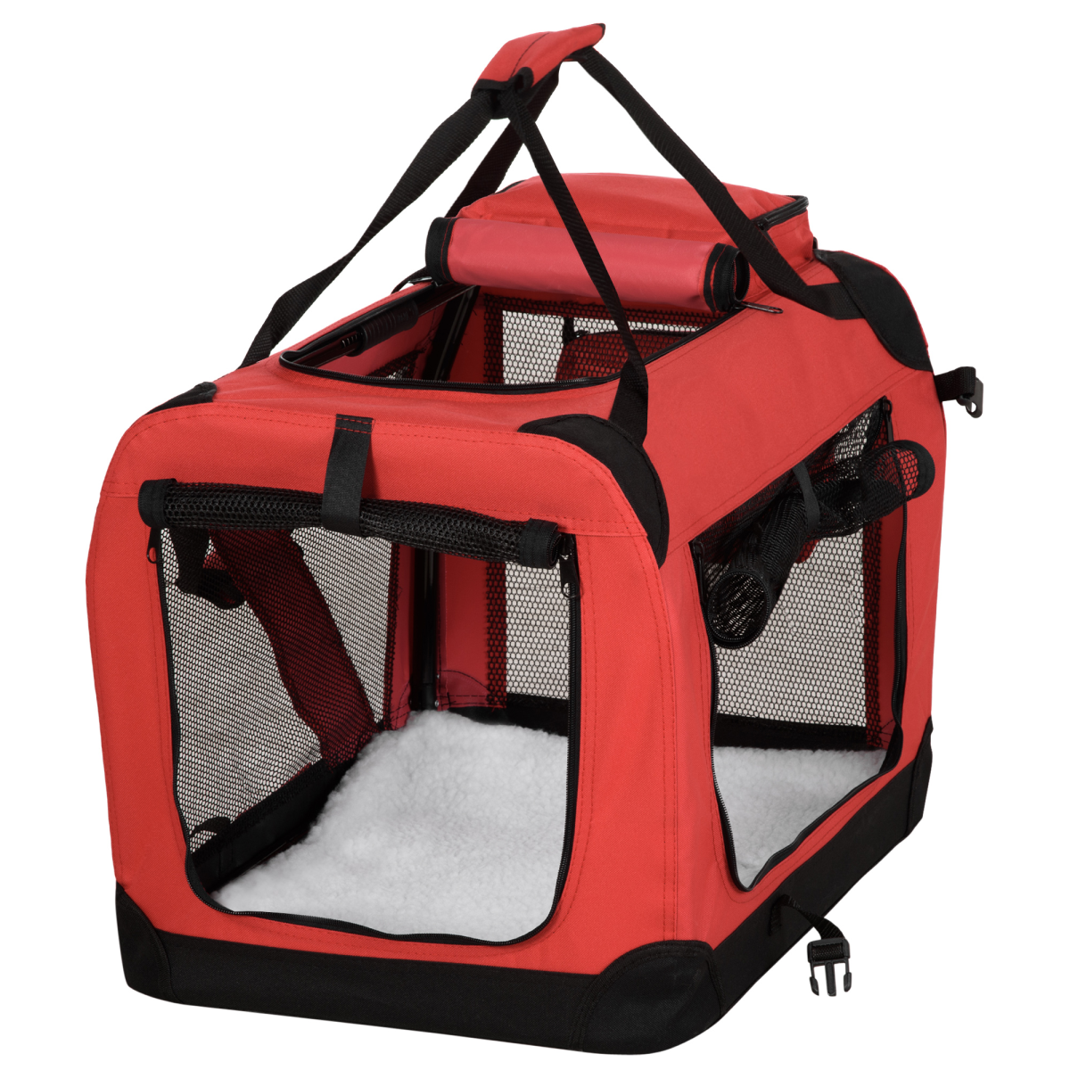 Folding Pet Carrier Bag Soft Portable Cat Travel Cage, 60x42x42 cm, Red