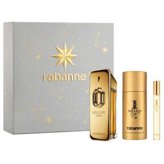 Paco Rabanne Million Gold Intense Gift Set Eau De Parfum Spray 100ml Deodorant Spray 150ml 10ml Travel Spray