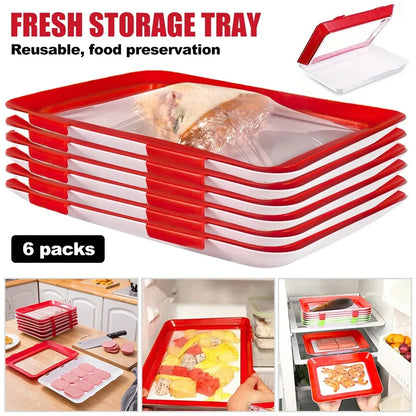 NEW 4/6Pc Stretch Fresh Storage Tray Vacuum Reusable and Stackable Food Storage Tray UK-6pcs