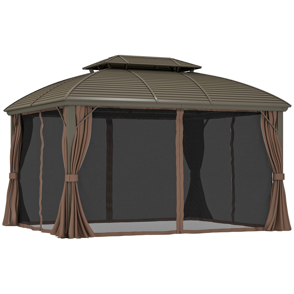 Outsunny 3.65 x 3(m) Aluminium Outdoor Gazebo w/ Hardtop Double Roof, Coffee