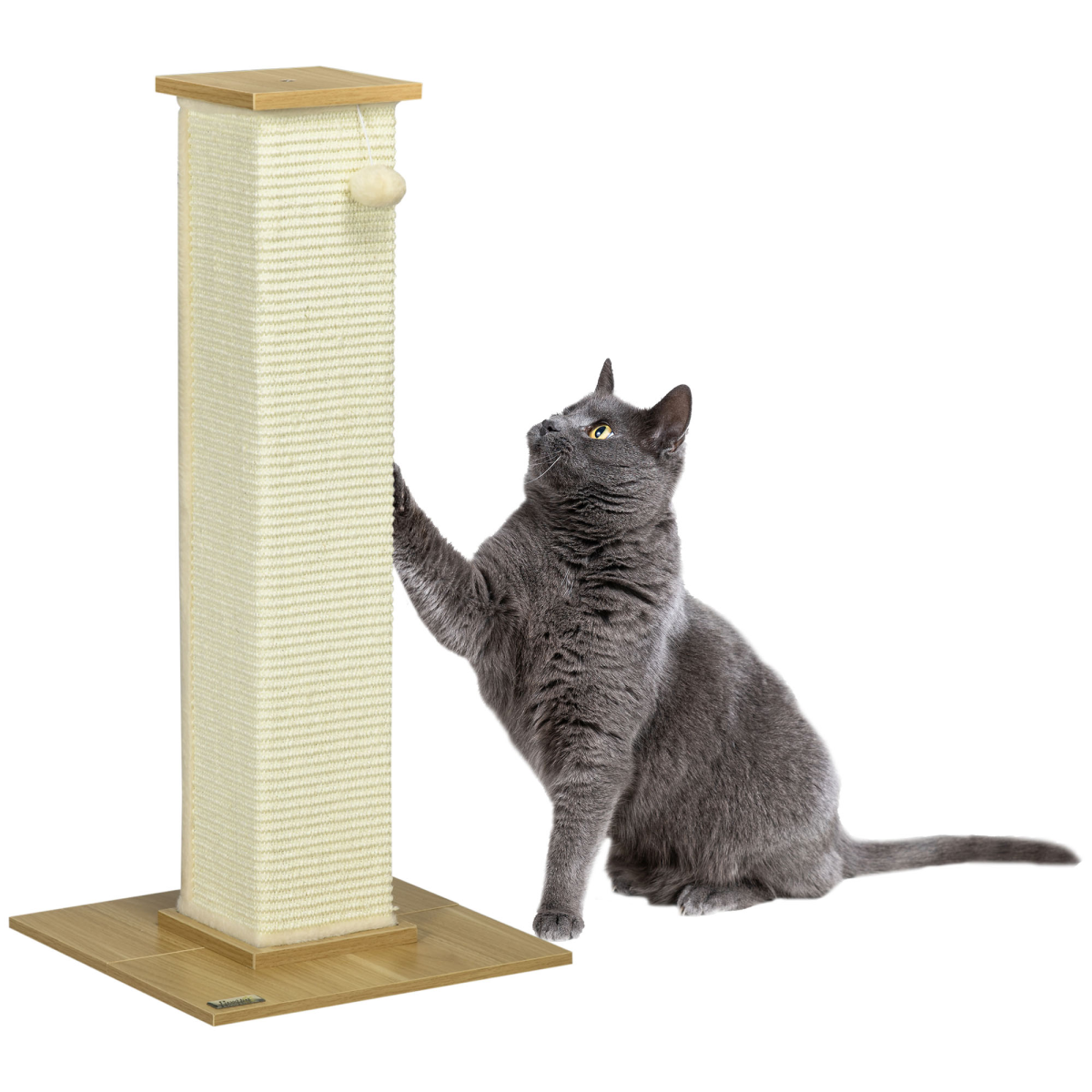 80cm Sisal Rope Scratching Post w/ Toy Ball - White