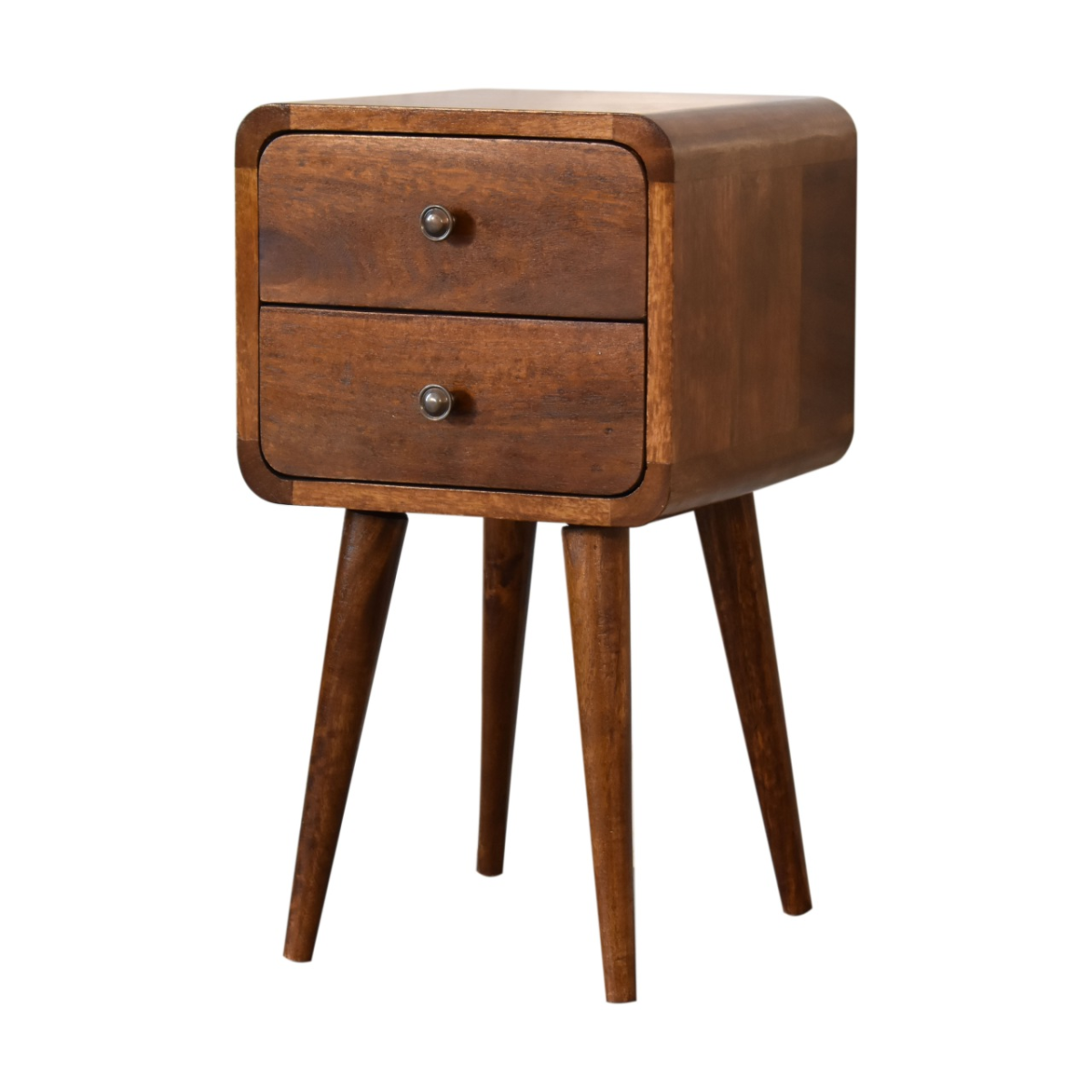 Artisan Furniture Solid Wood Mini Chestnut Curved Bedside, Brown, 2Drawers