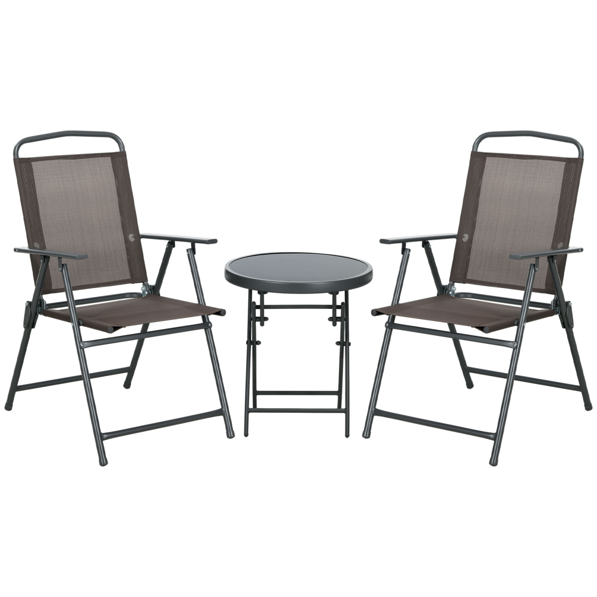 Outsunny Patio Bistro Set Folding Chairs & Coffee Table for Balcony, Brown