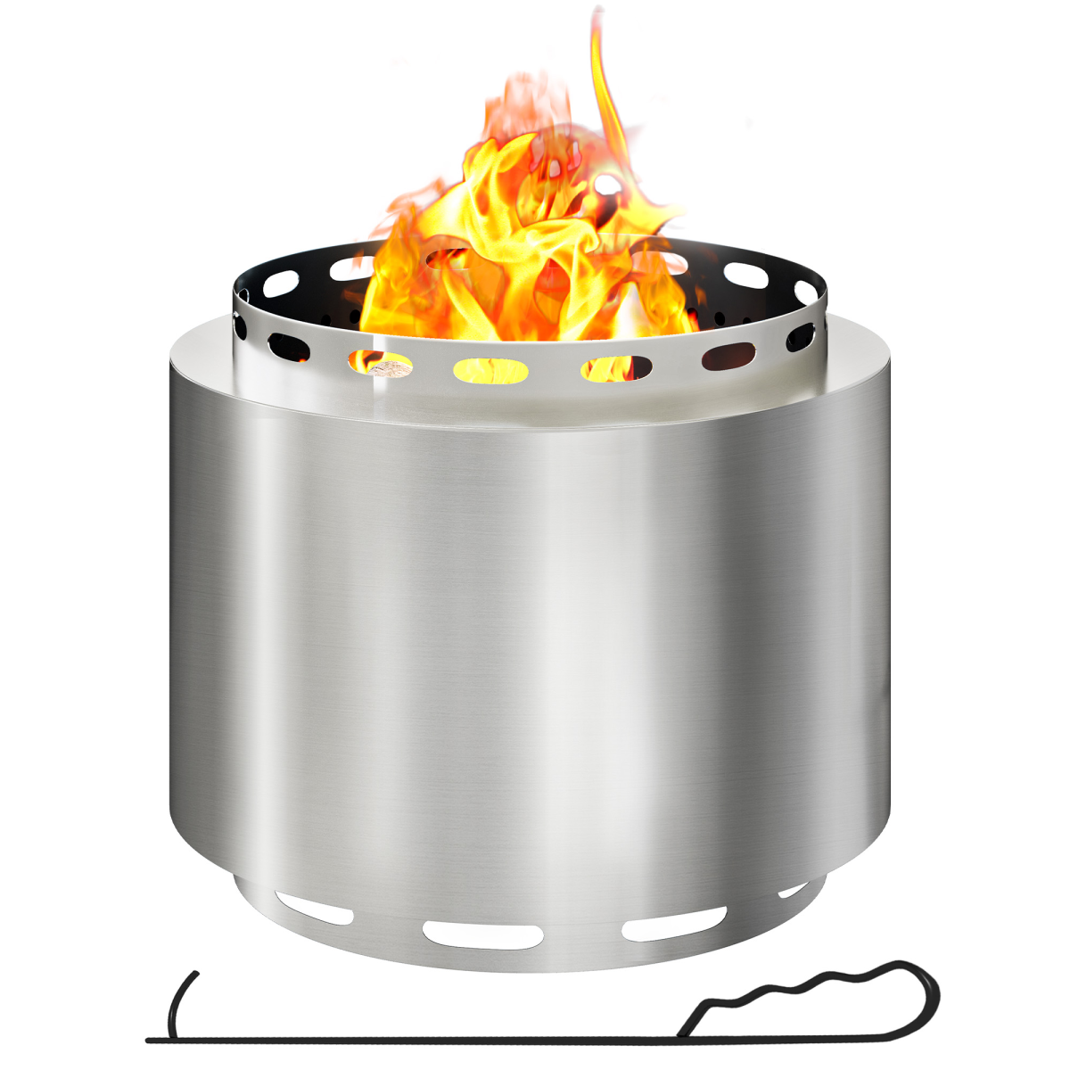 Outsunny 48.5cm Smokeless Wood Burning Firepit Stainless Steel Fire Pit, Silver
