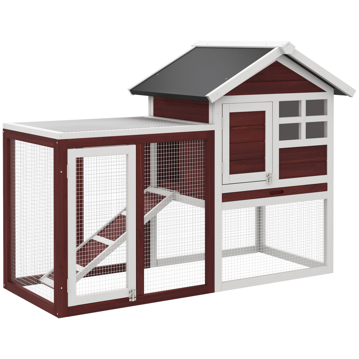 122cm Rabbit Hutch Cage Bunny House Wooden Habitat Pet Small Animal w/ Tray Ramp