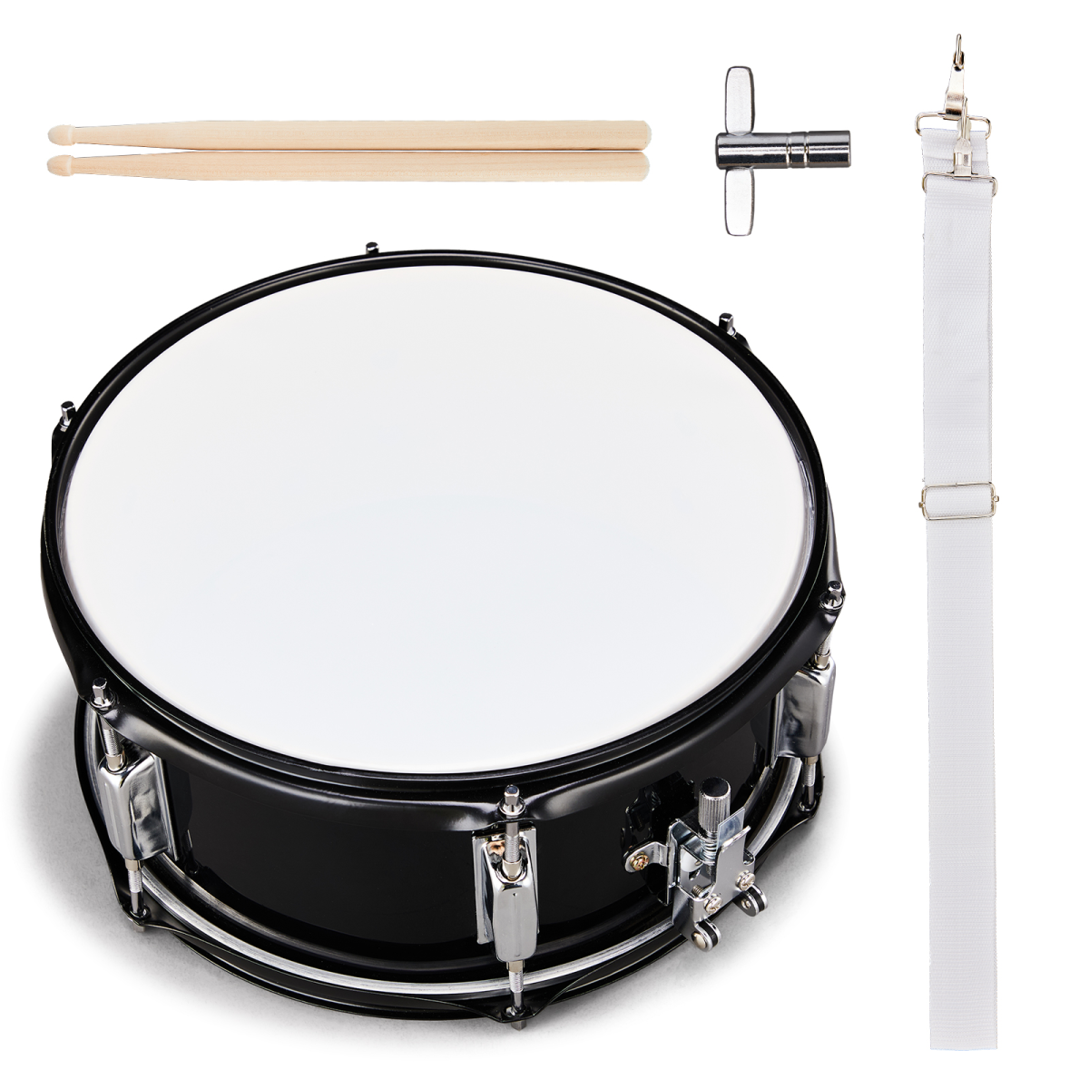 12 x 5.5 inches Professional Marching Snare Drum & Drum Stick & Strap & Wrench Kit Black