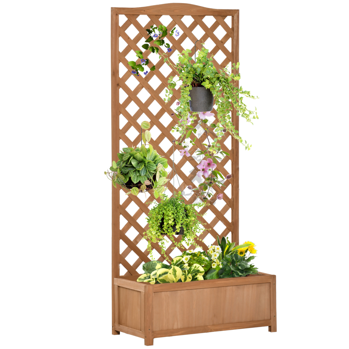 Garden Wooden Planter Box with Trellis 76x36x170cm, Brown Bed