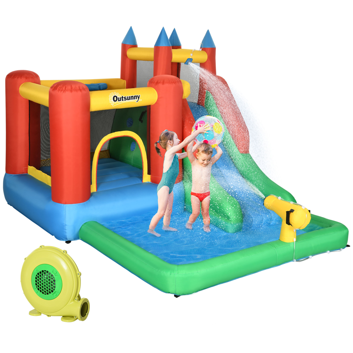 Kids Bouncy Castle w/ Slide Water Pool Climbing Wall & Trampoline