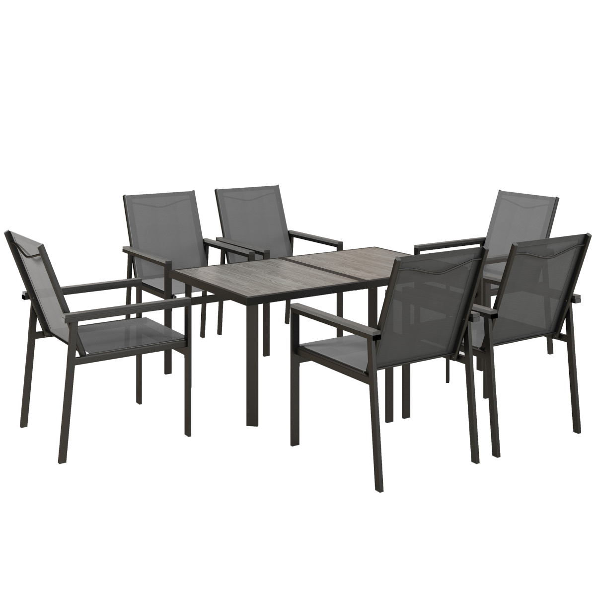 Outsunny 7 Piece Garden Dining Set, Outdoor Table and 6 Chairs, Grey