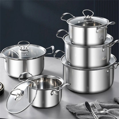 5PCS Induction Non Stick Stainless Steel Cookware Cooking Pot Pan With Lids Set