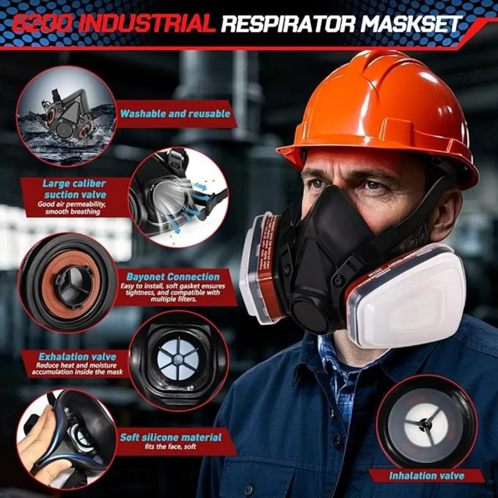 Respiratory half mask, gas mask, dust mask, paint mask with replaceable filter