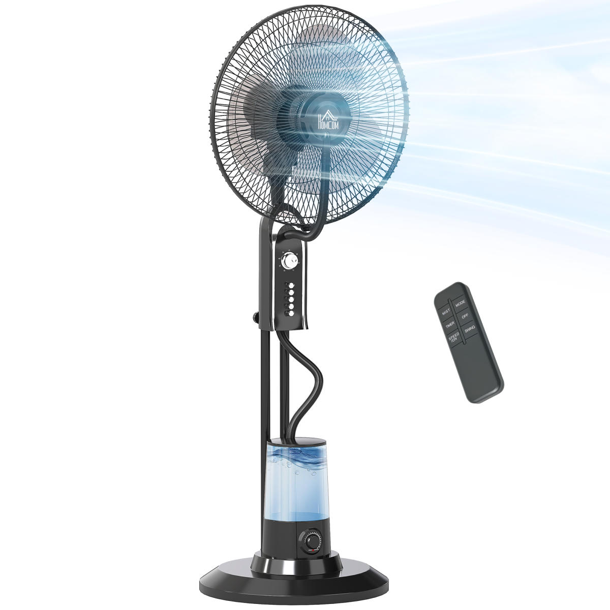 HOMCOM Spray Misting Fan, Pedestal Fan w/ Oscillation, Tilt, 4 Speeds