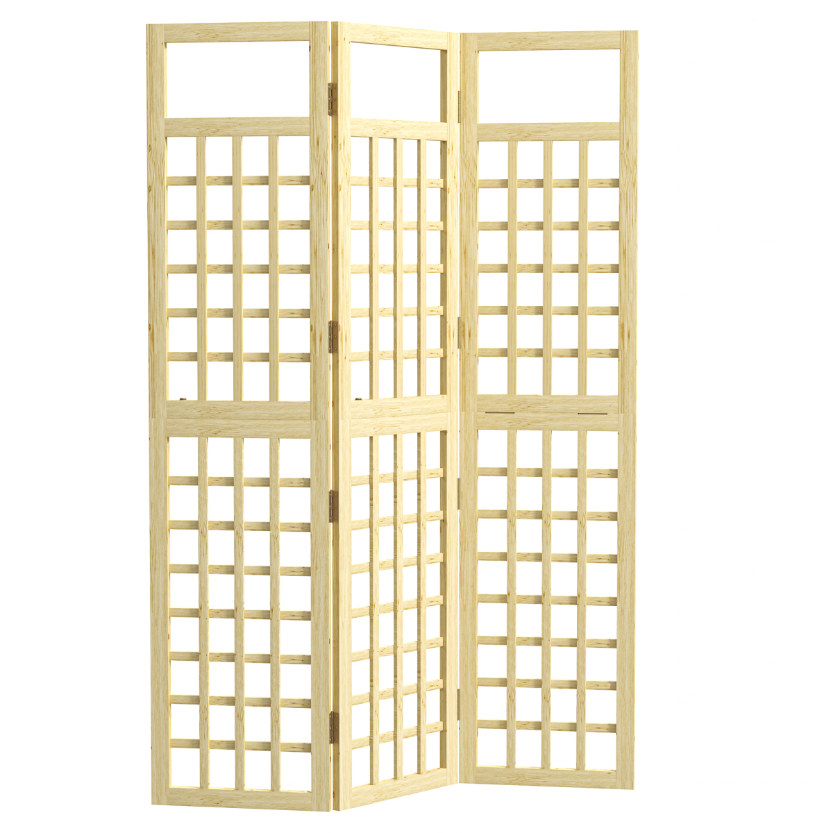 Outsunny 3-Panel Wooden Garden Privacy Screen, Natural Wood Finish
