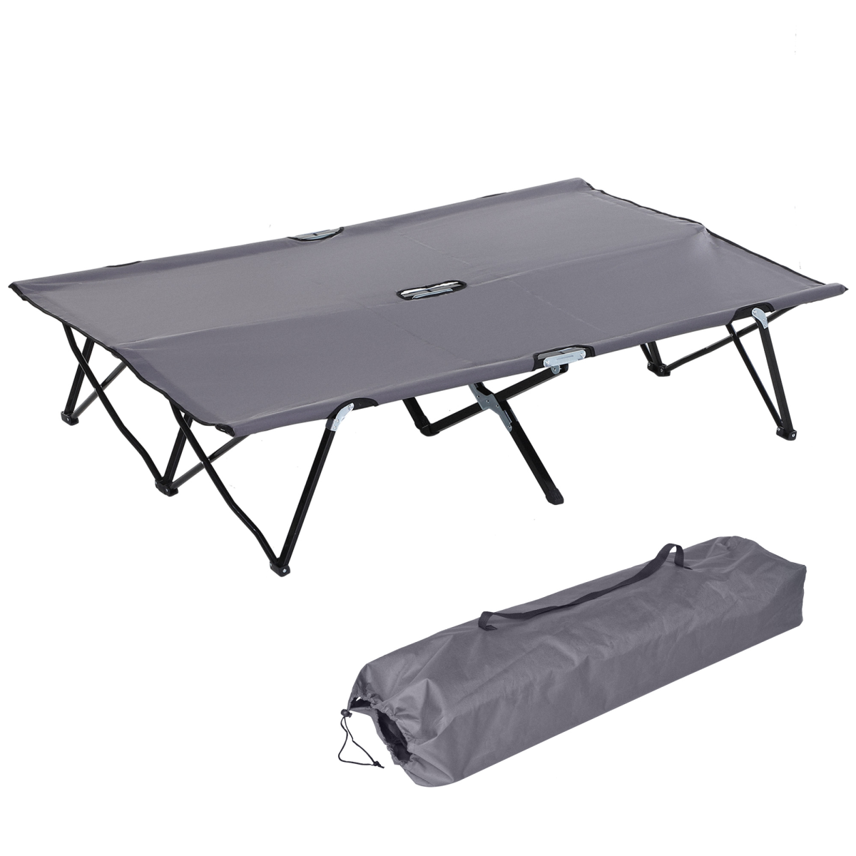 Outsunny Double Camping Folding Cot Outdoor Portable Sunbed w/ Carry Bag, Grey