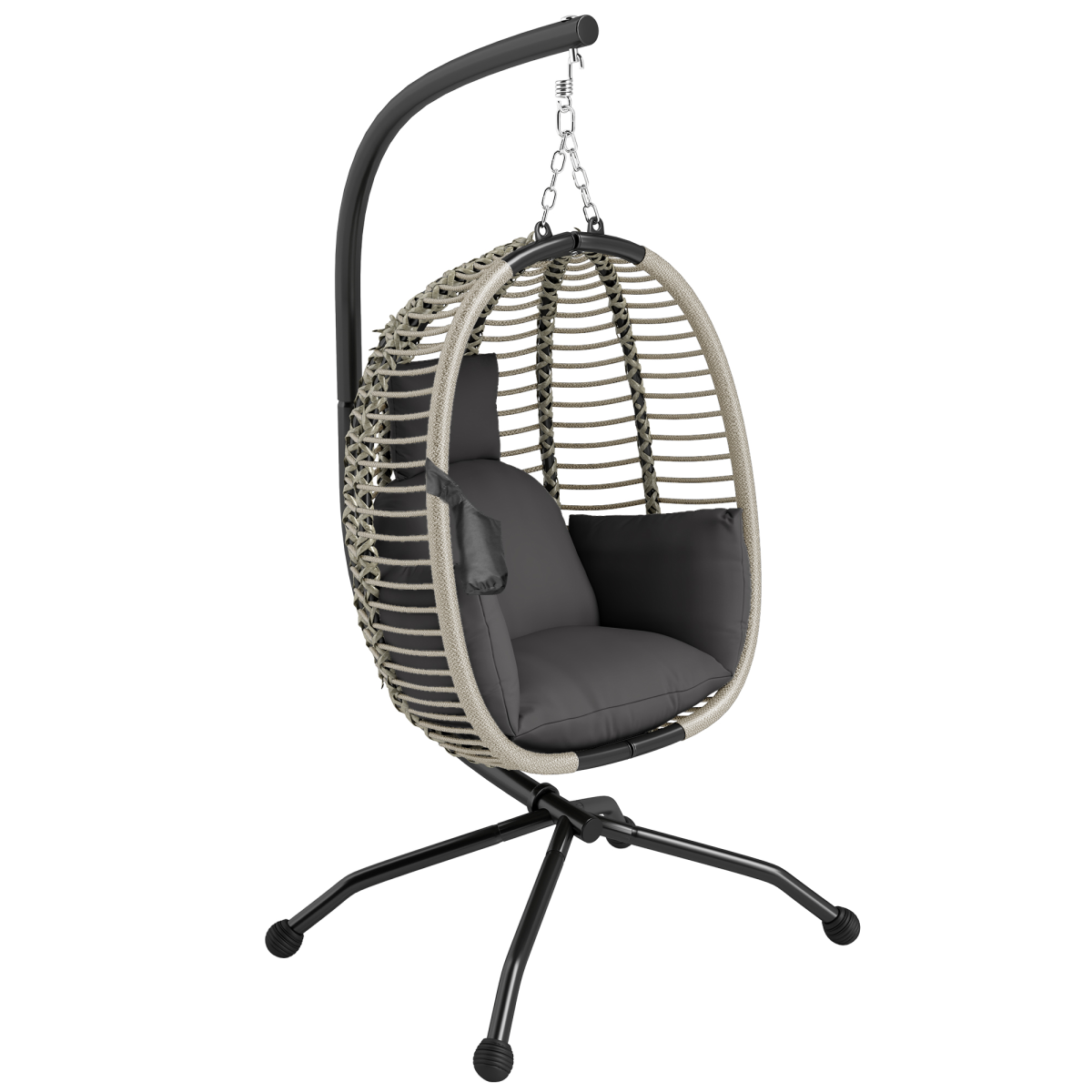 Comfortable Dark Grey Folding Basket Chair with Cup Holders for Relaxation