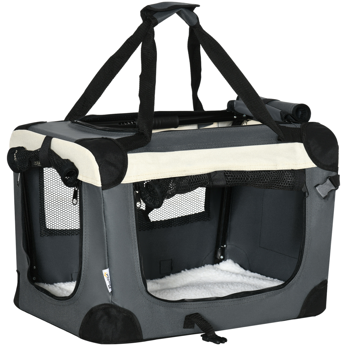 51cm Foldable Pet Carrier w/ Cushion for Mini Dogs and Cats - Grey Pawhut