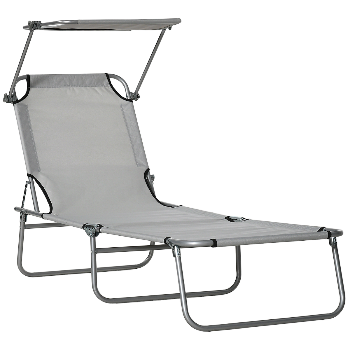 Folding Chair Sun Lounger w/ Sunshade Garden Recliner Hammock Grey