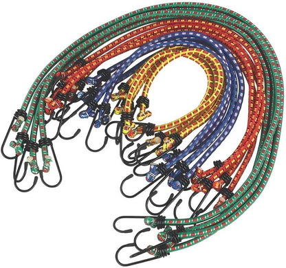 12Pcs Heavy Duty Bungee Cords Cables Straps Military Bungie Elastic Hooks Rope