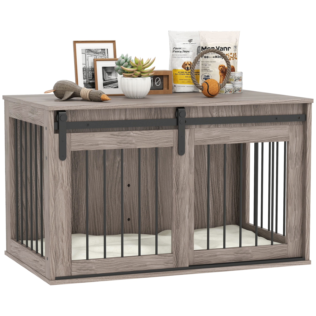 PawHut Dog Crate Furniture with Removable Cushion for Large Dogs - Brown