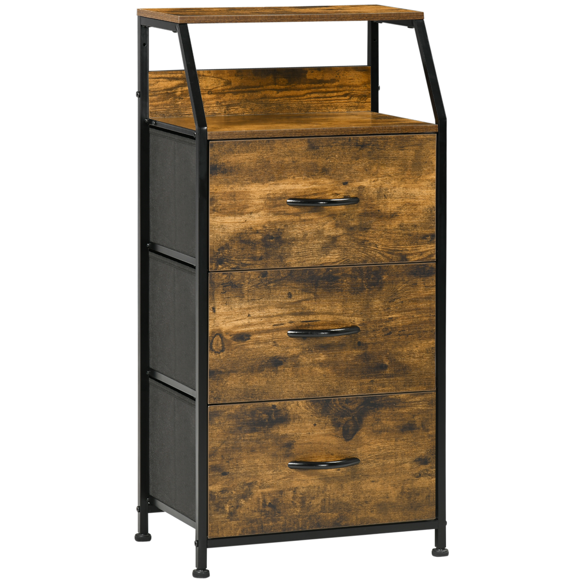 HOMCOM Industrial 3 Drawers Storage Cabinet w/ Display Shelves for Living Room