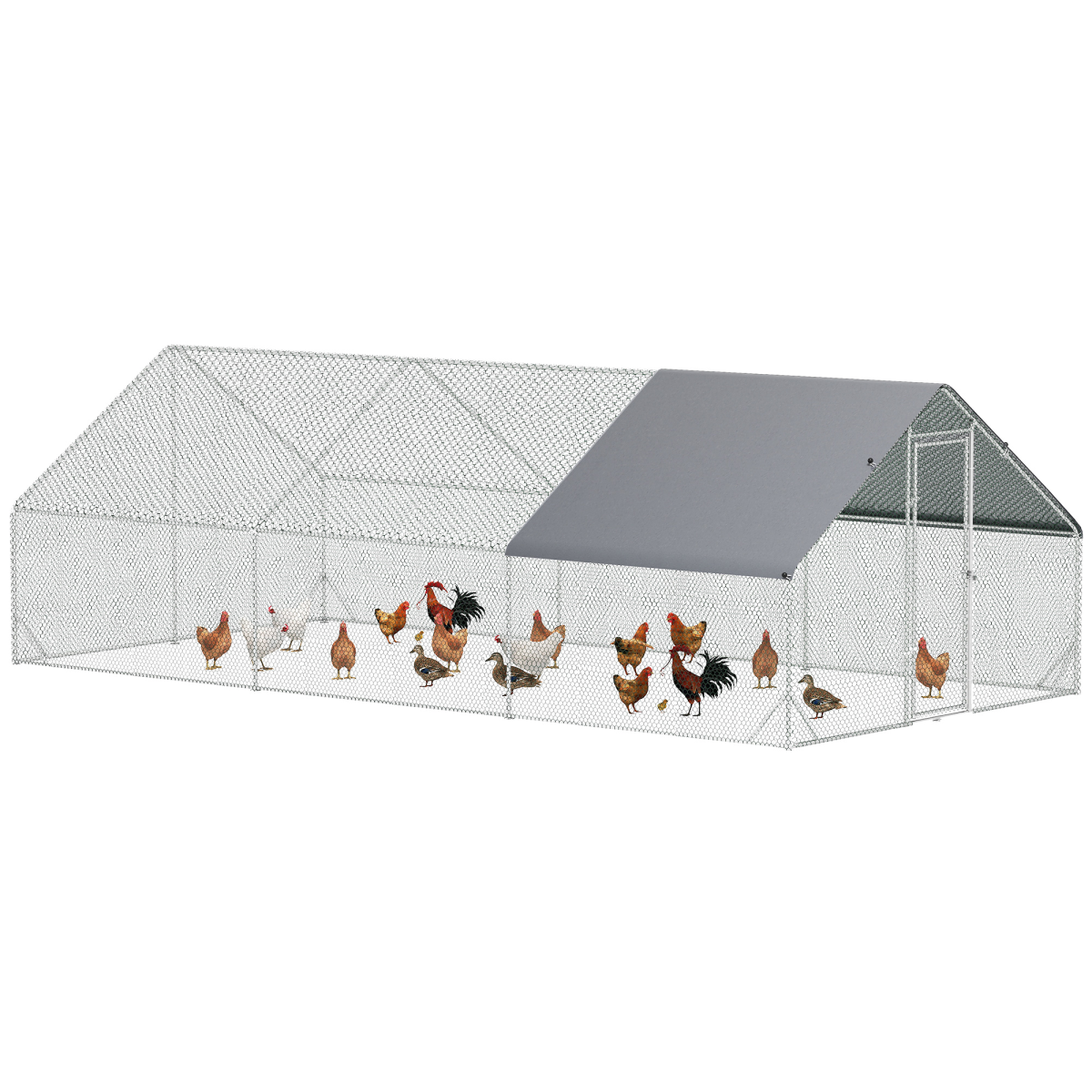 PawHut Walk In Chicken Run Large Galvanised Chicken Coop with Cover 6 x 3 x 2m