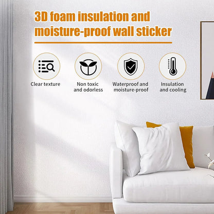 10M Thicken Self Adhesive Thermal Insulation Wallpaper Linen Plain Wall Sticker