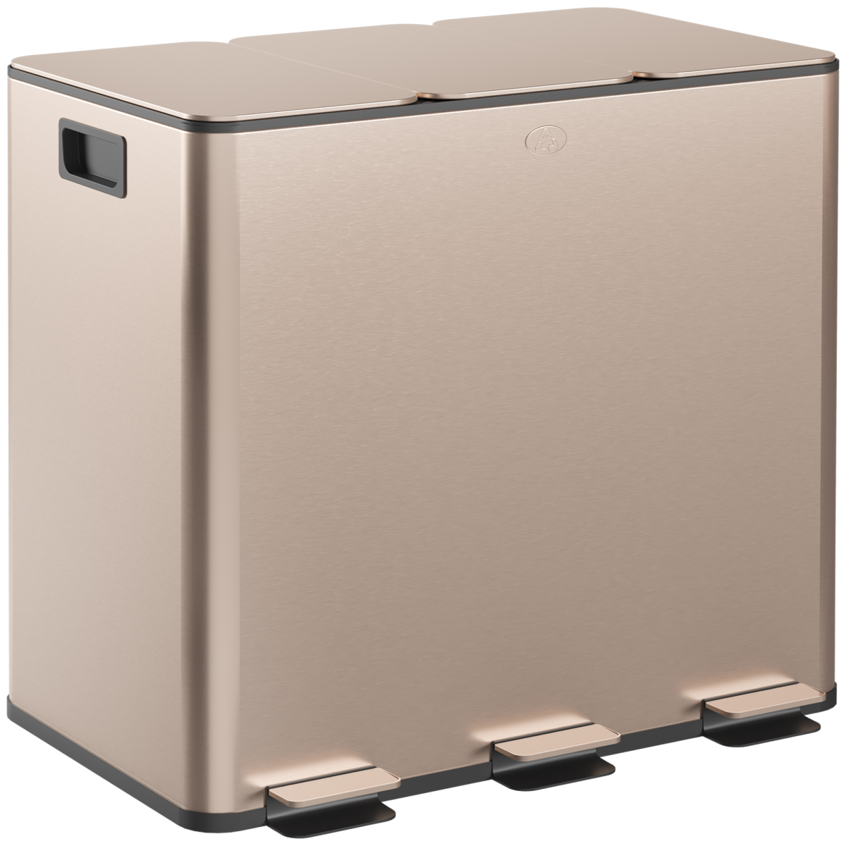 HOMCOM 3 x 15L Triple Kitchen Bin Pedal Bin for Recycling and Waste, Gold Tone
