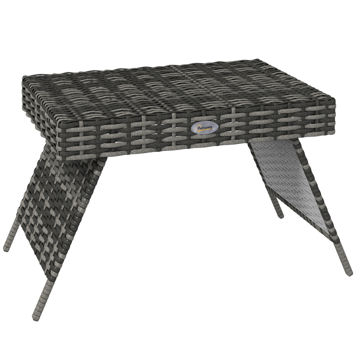 Outsunny Foldable Outdoor Coffee Table, Metal Frame Rattan Side Table, Grey