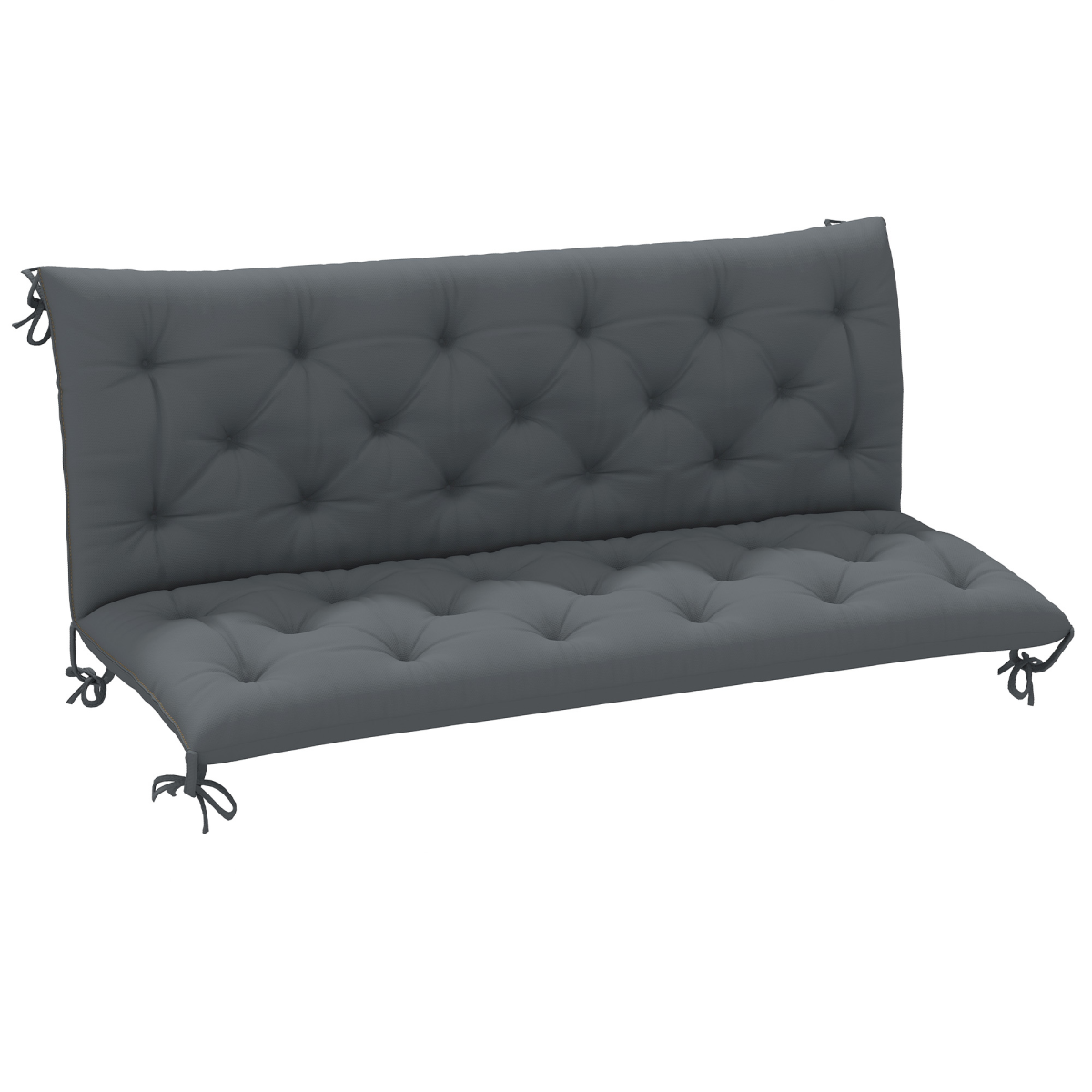 3 Seater Garden Bench Cushion Outdoor Seat Pad with Ties Dark Grey