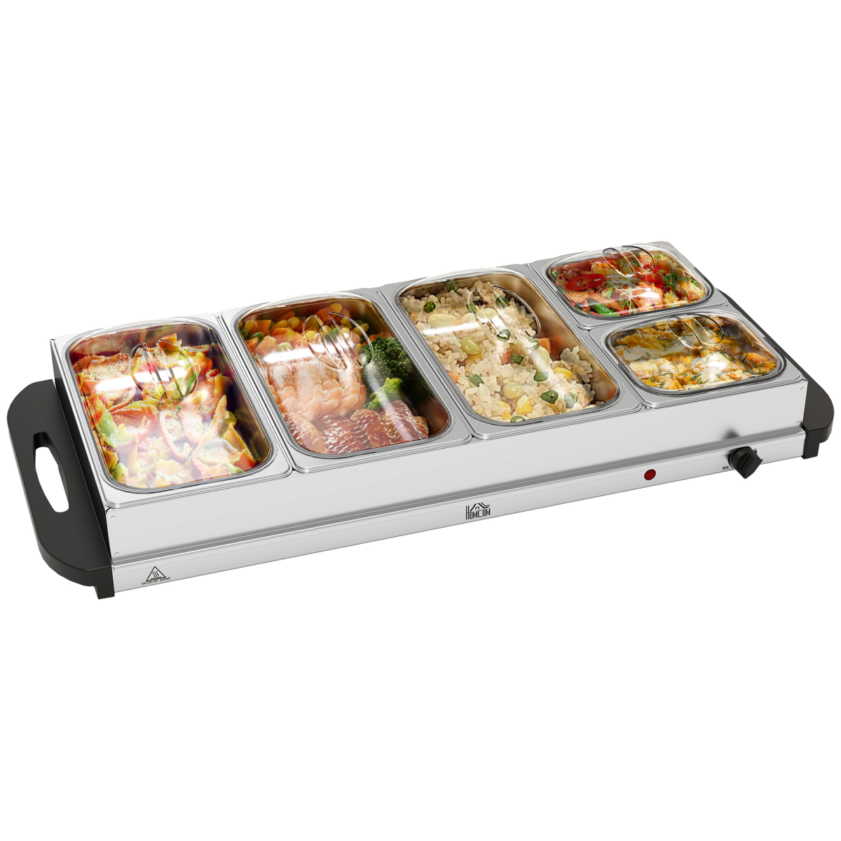 HOMCOM Electric Food Warmer 5 Tray, 9.2L Buffet Server with Lids, Silver