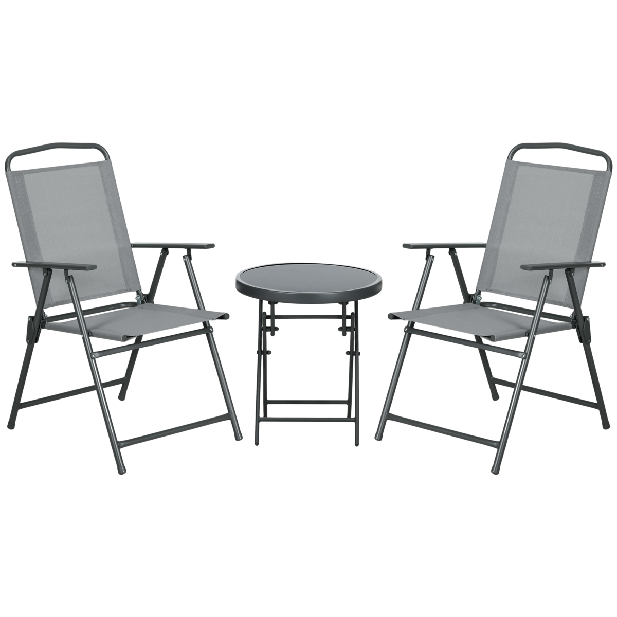 Outsunny Patio Bistro Set Folding Chairs & Coffee Table for Balcony,Grey