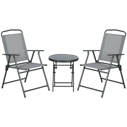 Outsunny Patio Bistro Set Folding Chairs & Coffee Table for Balcony,Grey