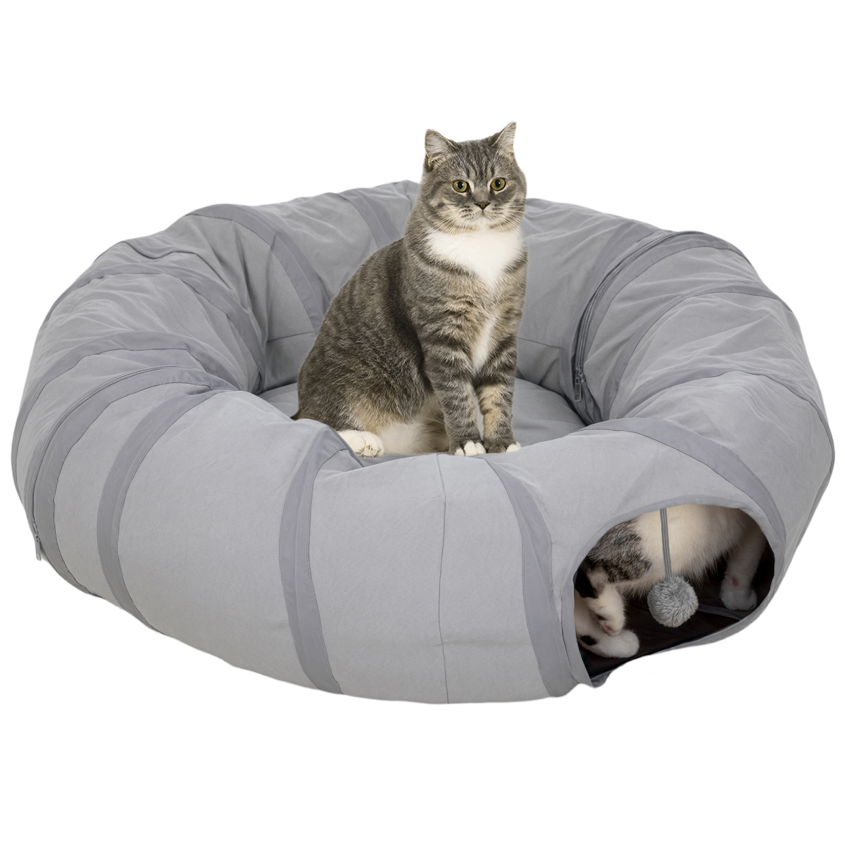 PawHut 2 in 1 Cat Tunnel with Bed, Cat Play Tunnel for Indoor Cats, Grey