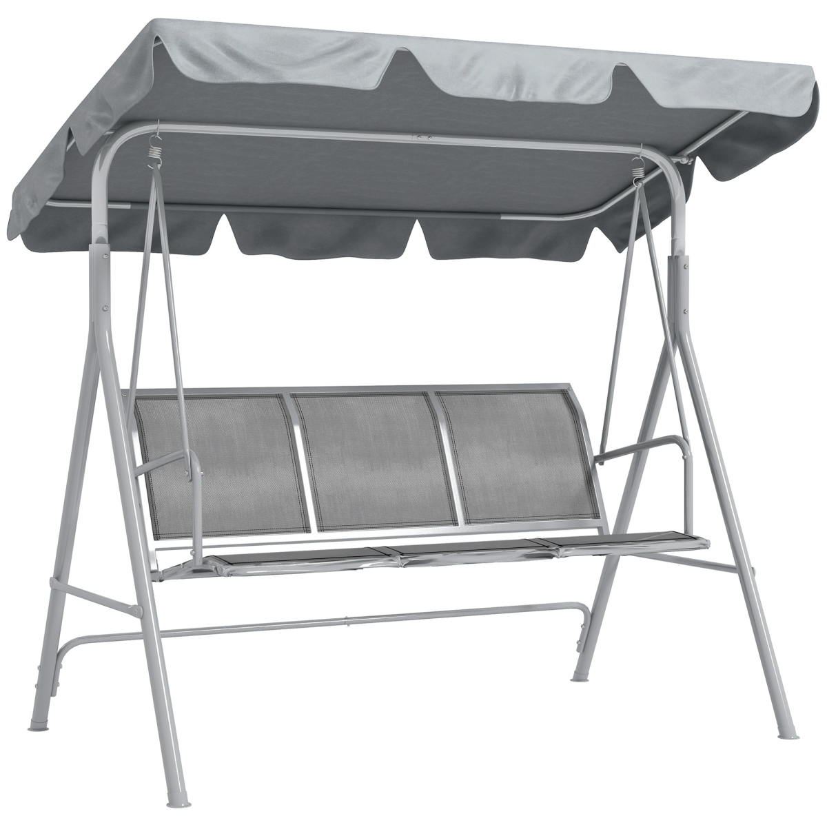 Outsunny Metal Swing Chair Garden Hammock 3 Seater Patio Bench with Canopy, Grey
