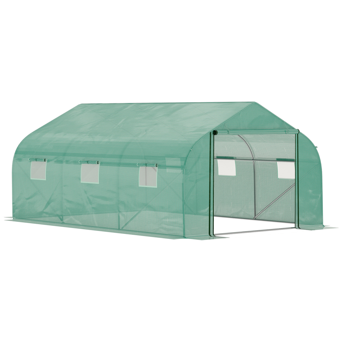 4.47 x 3 x 2m Walk-in Polytunnel Tent,  PE Cover, ZipDoor 6Windows, Green