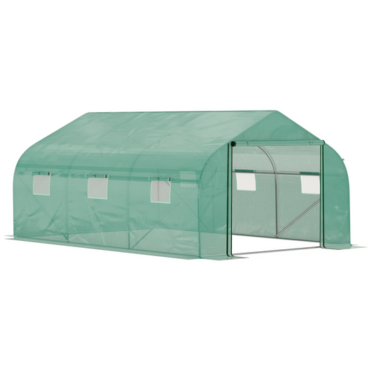 4.47 x 3 x 2m Walk-in Polytunnel Tent,  PE Cover, ZipDoor 6Windows, Green
