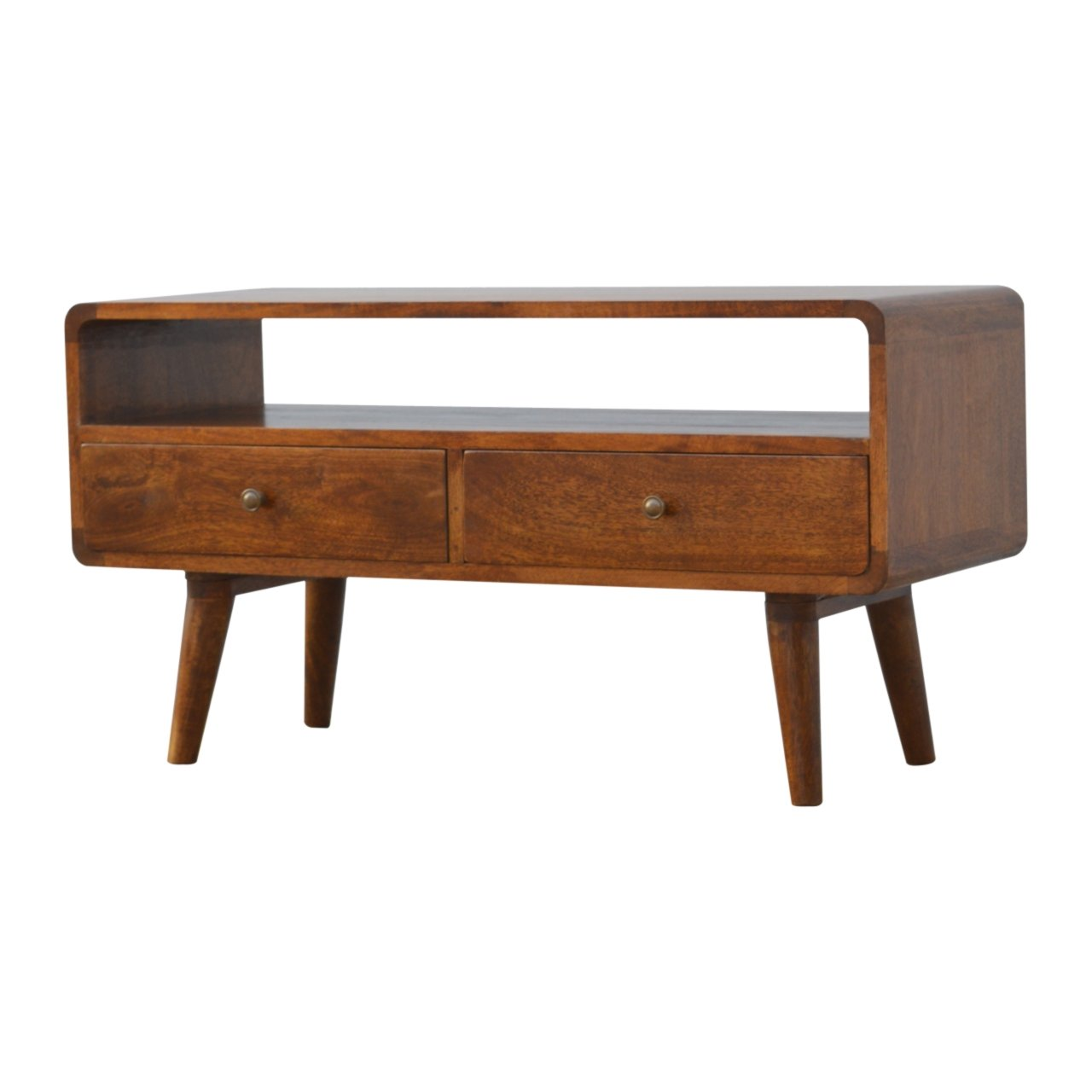 Artisan Furniture Solid Wood Curved Chestnut Media Unit, 2 Drawers, Dark Brown