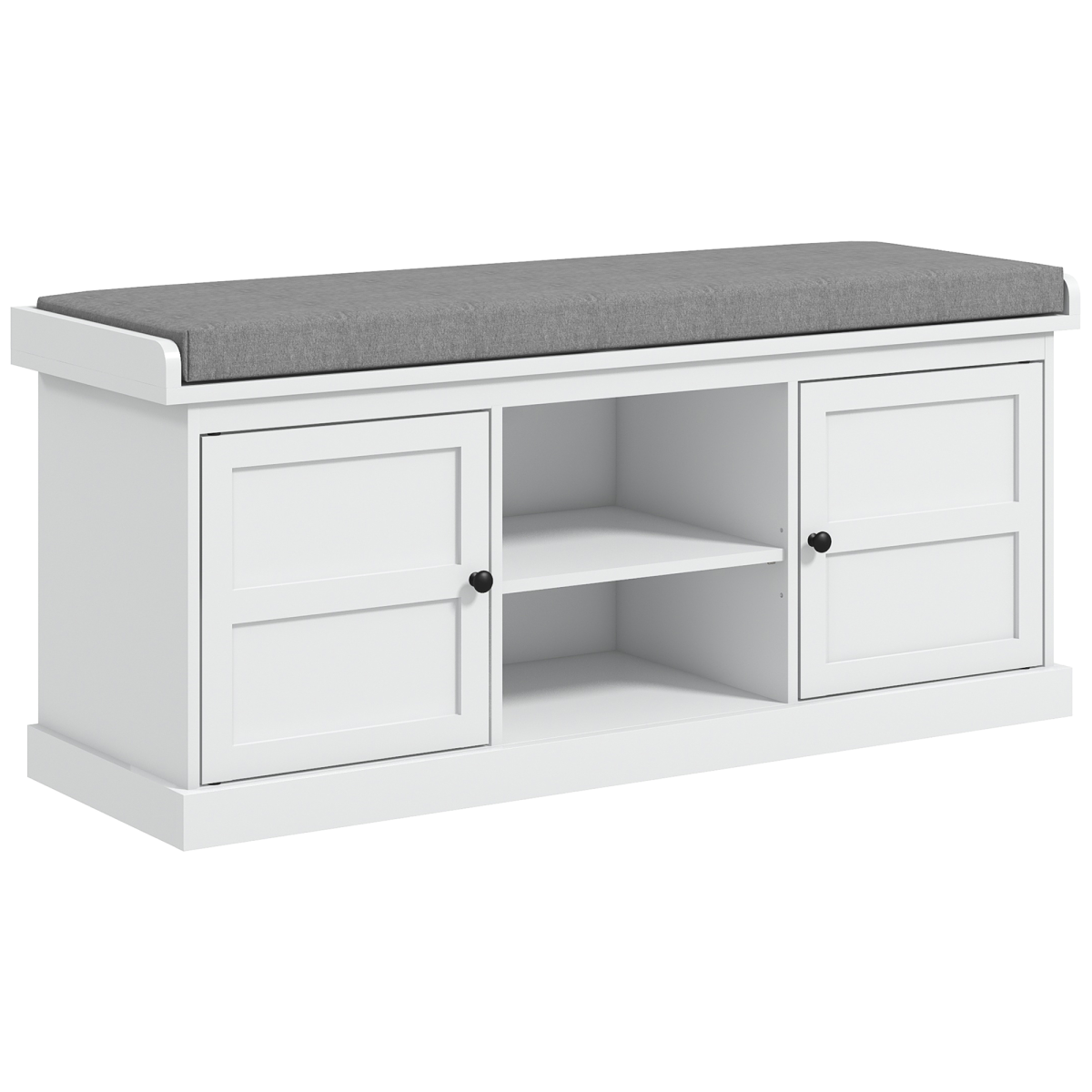 HOMCOM Shoe Storage Bench with Cushion 2 Cabinets for Entryway Hallway White