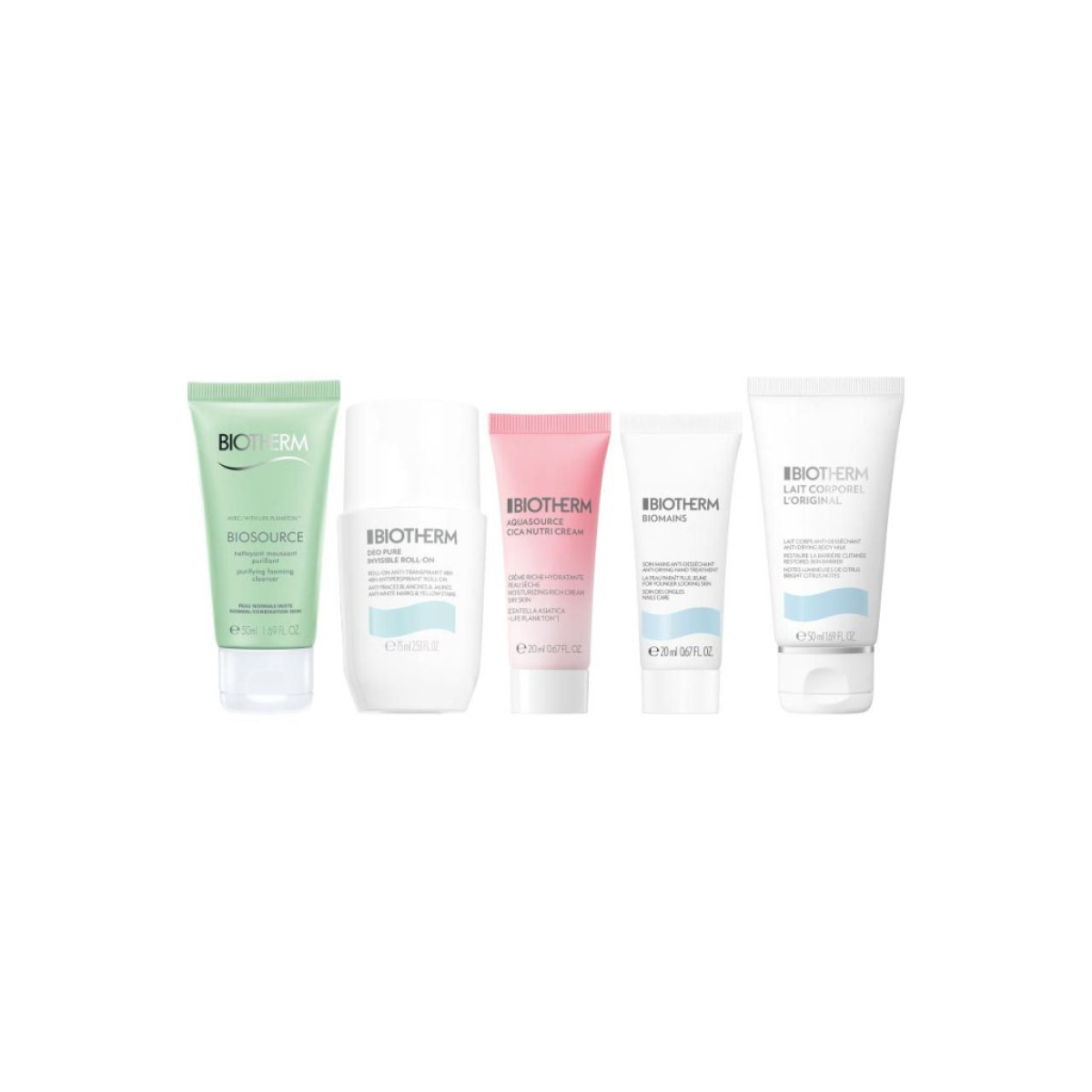 Biotherm Aquasource Set (Deodorant Roll-On 75ml  Foaming Cleanser 50ml  Biomains 20ml  Lait Corporel 50ml  Nutri Cream 20ml)
