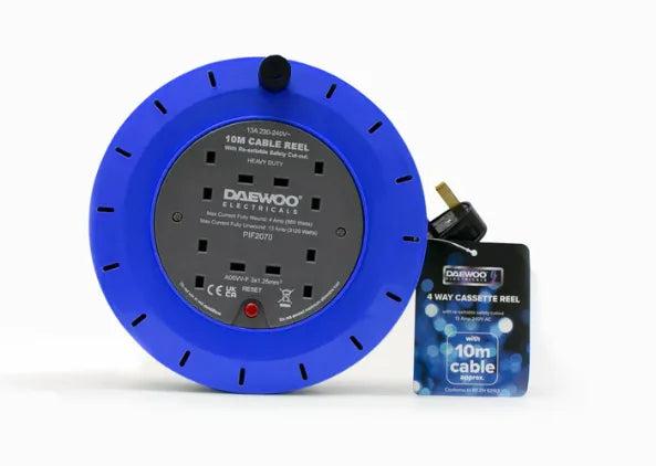 Daewoo 4 Way Gang E x tension Lead Cassette Reel 10 Metre