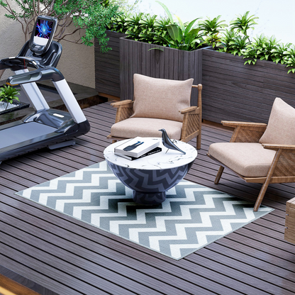 Outsunny Outdoor Rug, 1.2 x 1.8m Patio Floor Mat, Grey & White