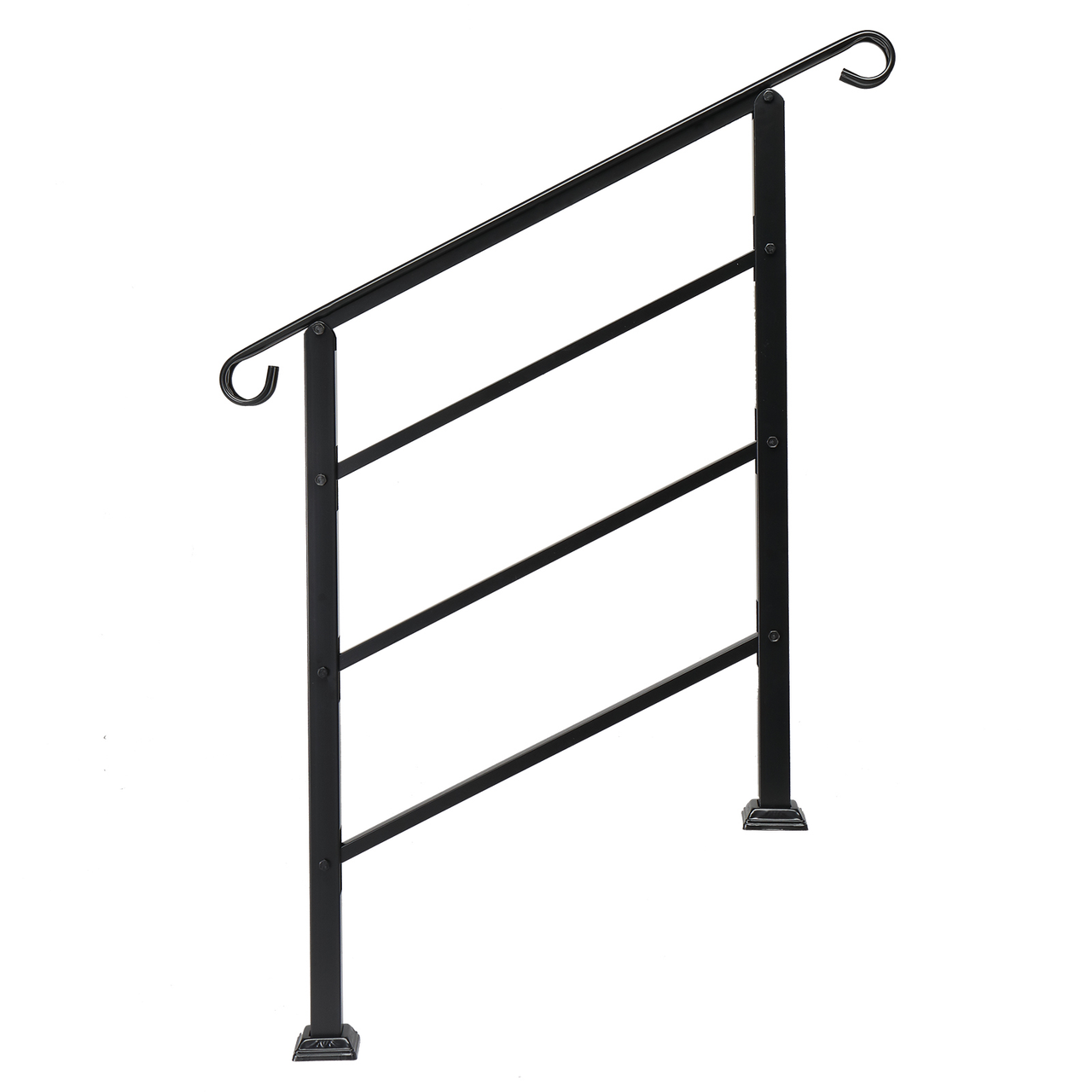 [Same Code：52168185  78675783]Handrails for Outdoor Steps, Wrought Iron Handrail Fits 1 or 3 Steps, Transitional Handrail with Installation Kit, Black