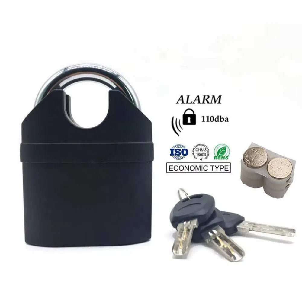 Heavy Duty Steel Waterproof Padlock with Alarm and 3 Keys - High Security Lock
