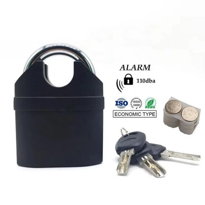Heavy Duty Steel Waterproof Padlock with Alarm and 3 Keys - High Security Lock