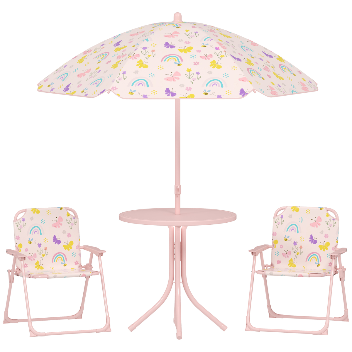 AIYAPLAY Kids Garden Table and Chair Set, Outdoor Patio Set w/ Parasol, Pink