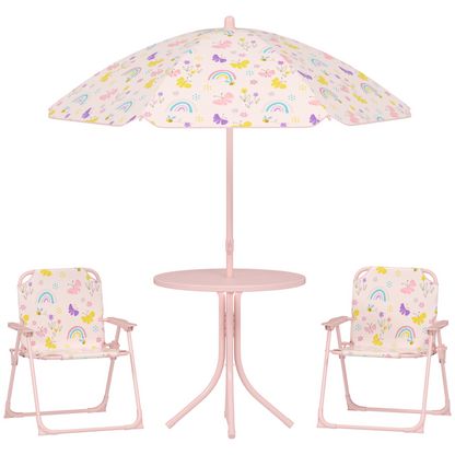 AIYAPLAY Kids Garden Table and Chair Set, Outdoor Patio Set w/ Parasol, Pink