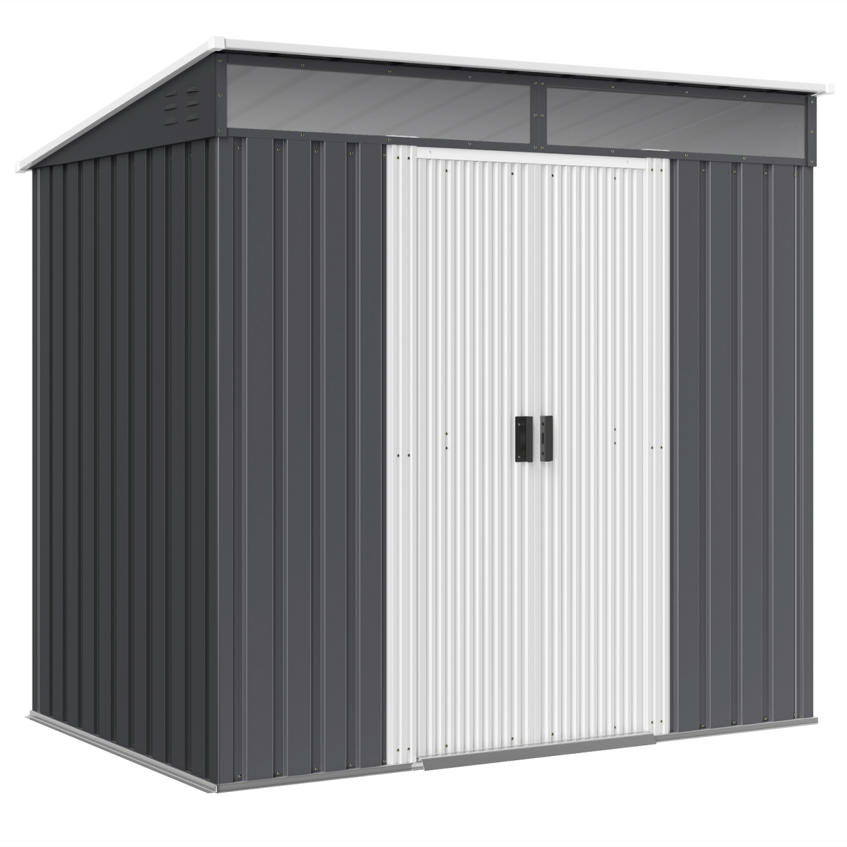 Outsunny 6.5x4FT Garden Shed with Foundation Lockable Metal Tool Shed Grey